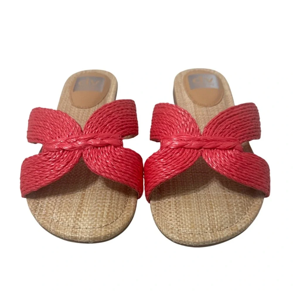 DV Dolce Vita Geeya Slide Sandals Womens 7.5 Pink Woven Raffia Flat NWOT